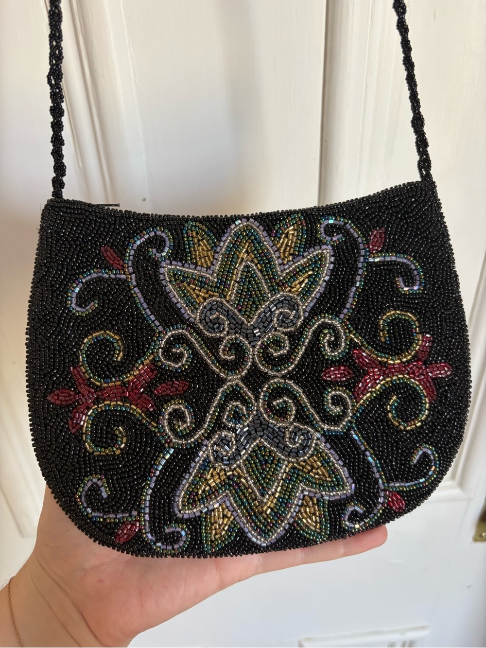 Vintage Beaded Black Floral Pattern Evening Bag
